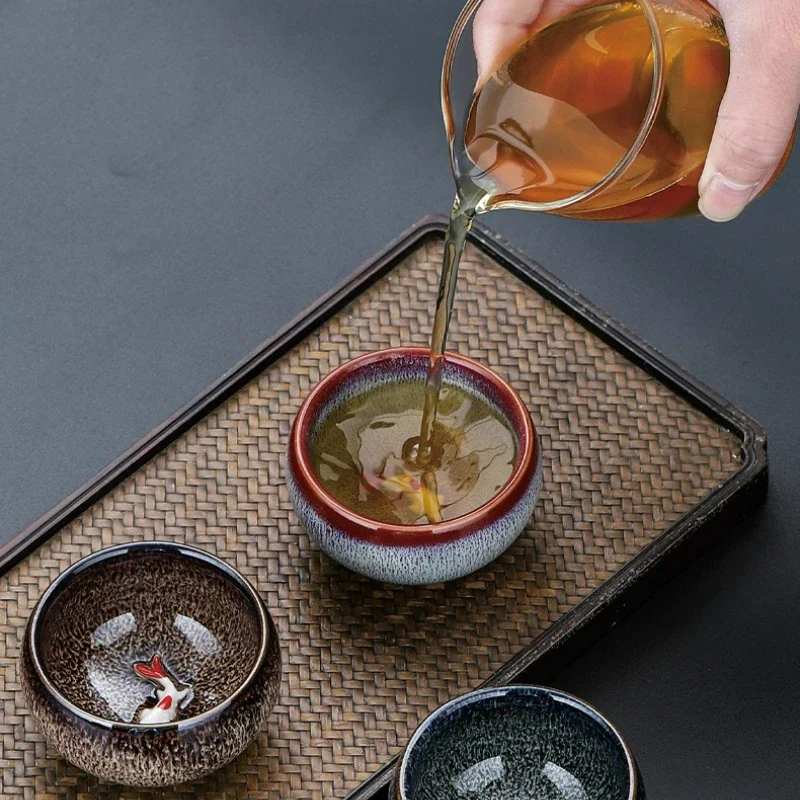 6pcs Japanese Style Ceramic Fish Tea Cup Set Household Kiln Change Handmade Teaset Small Teacups Tea Accessories Drinkware New