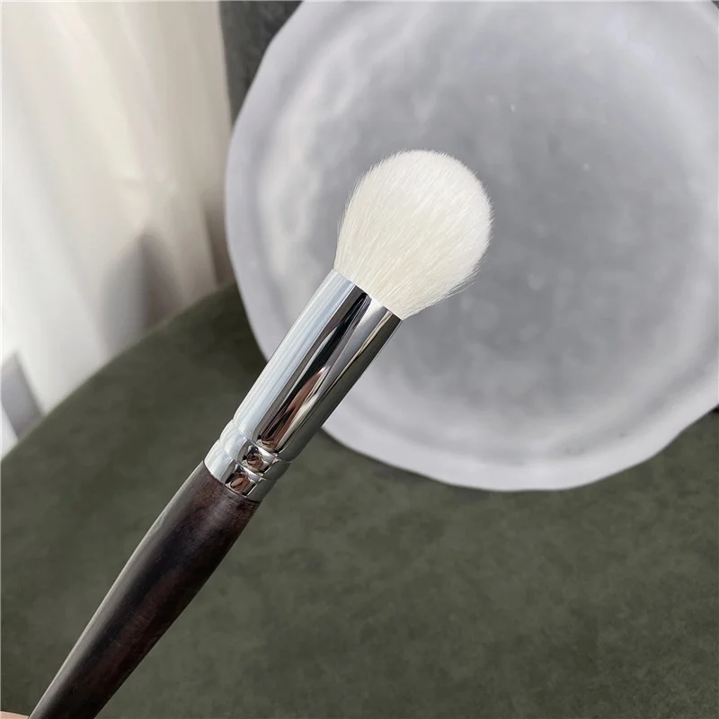 Luxury Ebony Wood Round Cheek Makeup Brush - Super Soft Saikoho Goat Brisltes Powder Blush Cosmetics Brush Tool