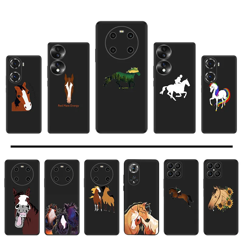 Phone Cases For Honor X7b X7 X8 X9 b X6a 90 70 X8b X9a Magic5 Cute Horse Racehorse Pixel 7 6a 7a 8a 8 Pro Shell Black Case Cover