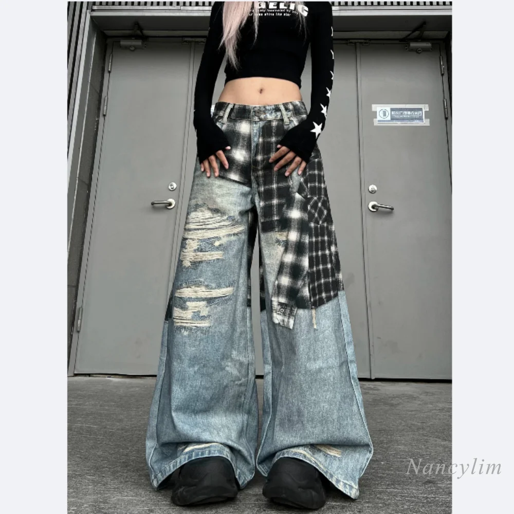 

American 3d Digital Print Plaid Tie-up Denim Jeans - Unisex, Relaxed Fit, Wide Leg Denim Pants for Women and Men, 2026 Fashion