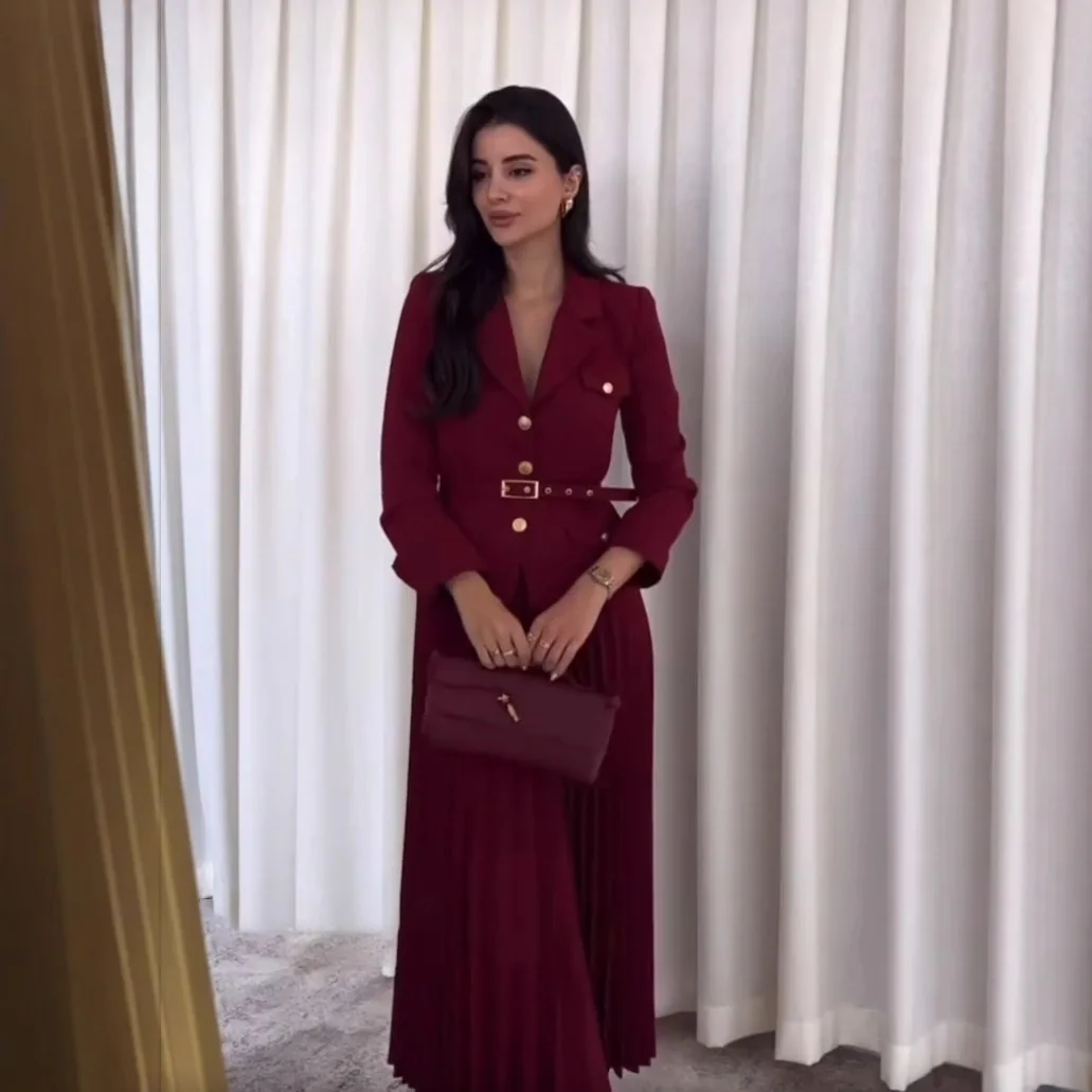 طقم بدلة V-Ne ربيعي 2024 مع تنورة مطوية Ele Busin ملابس نسائية غير رسمية ملابس عبر الحدود #2