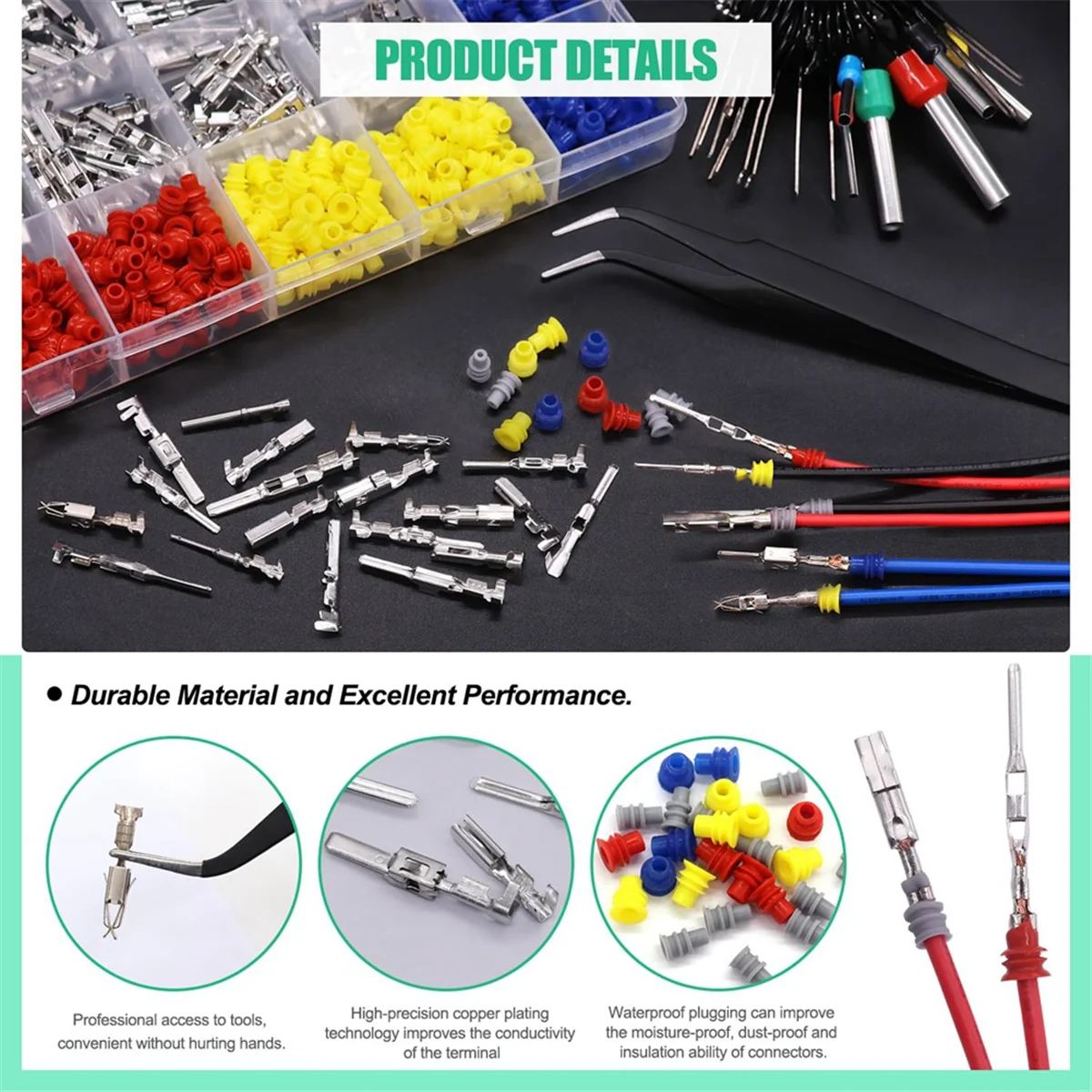 Y14A755Pcs Car Electrical Wire Terminal Pins Connector Kit 1/1.5/1.8/2.2/2.8/3.5mm 21Type Connector Pins Terminal Auto