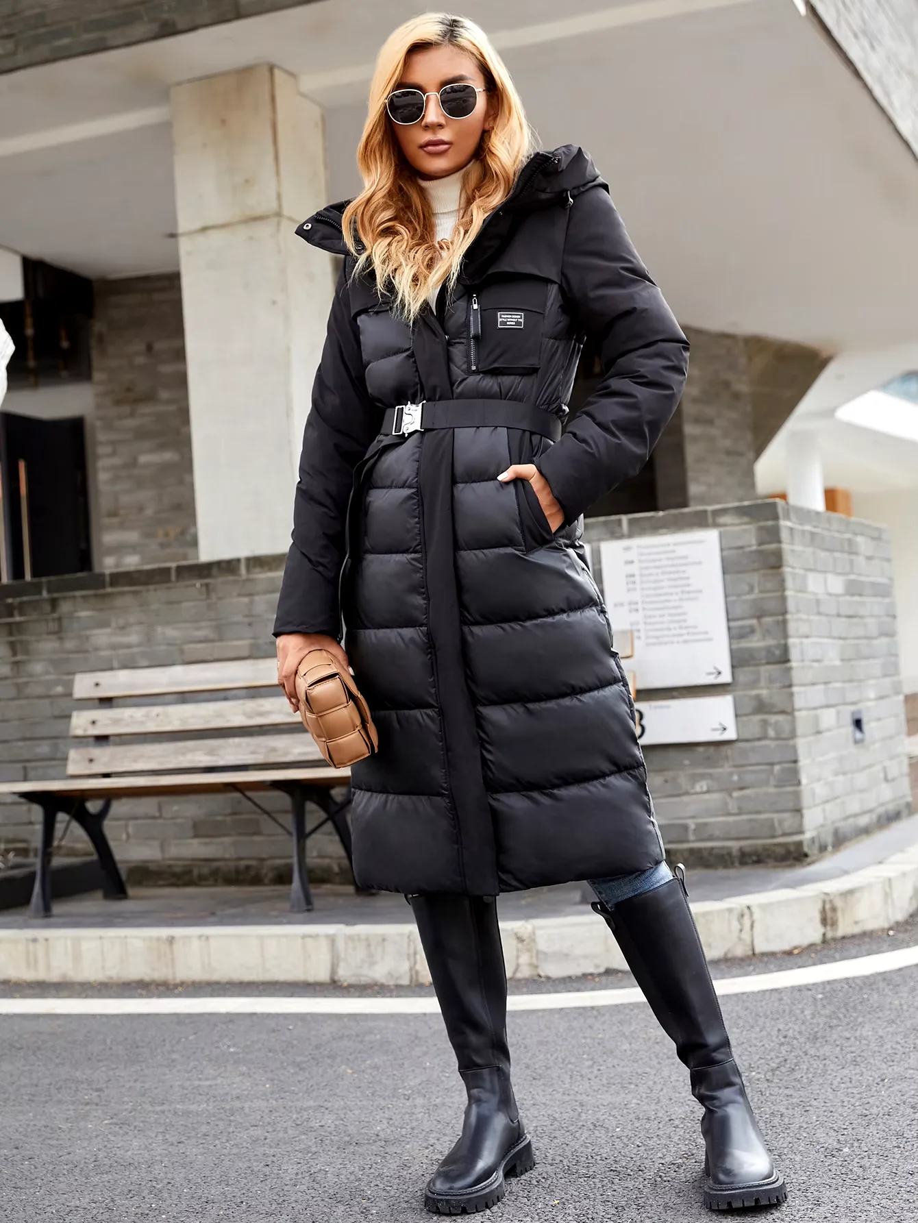 Cinemore jaqueta feminina longa moda graça inverno para baixo jaquetas bolso com zíper com cinto parka outwear de alta qualidade 8189