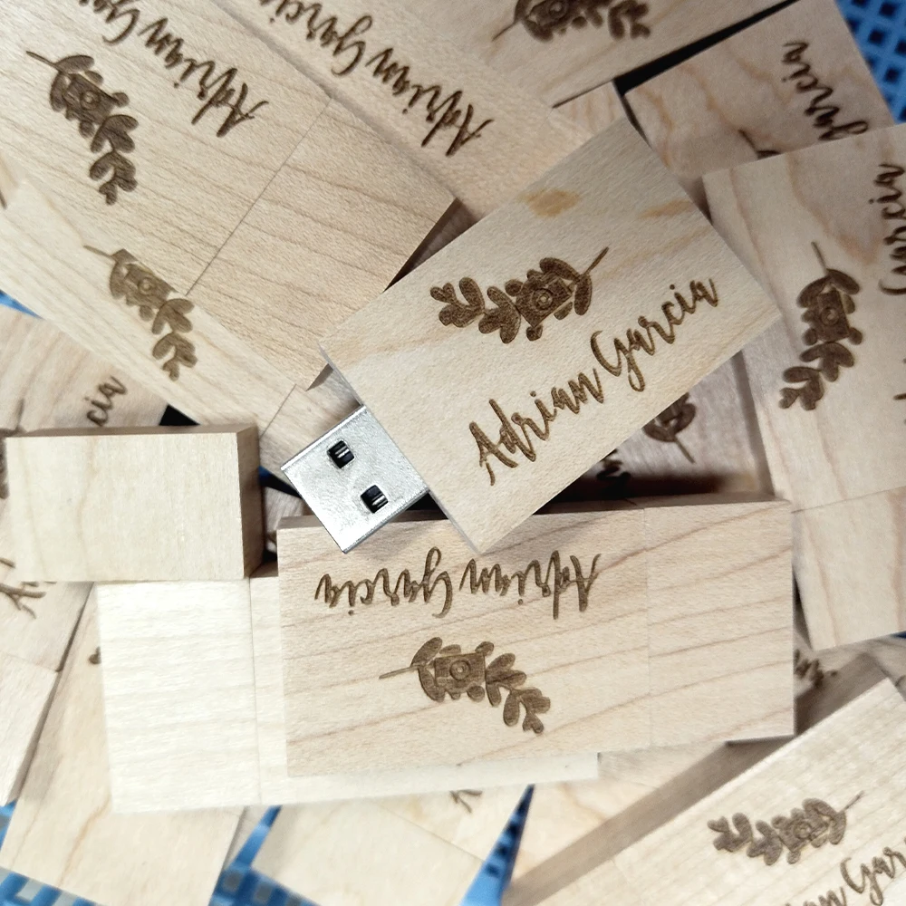 50pcs/lot USB 3.0 Wooden +Box Flash Drive Pen Drive 8GB 16GB 32GB 64GB128GB U Disk Free Custom Logo for Photography Wedding Gift