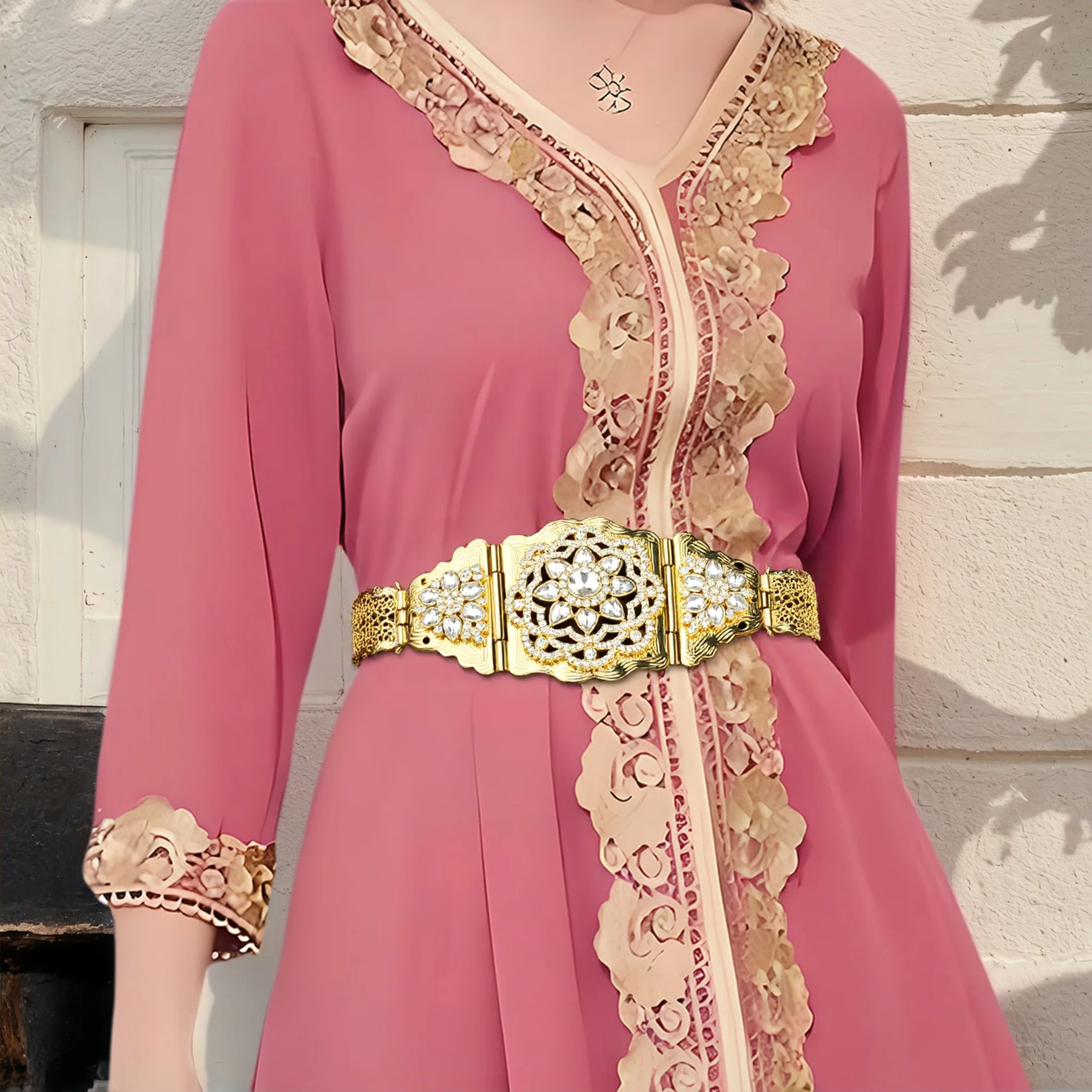 

Шикарный арабский женский свадебный пояс золотого цвета с кристаллами Марокко Алжир Свадебный металлический пояс Регулируемая длина