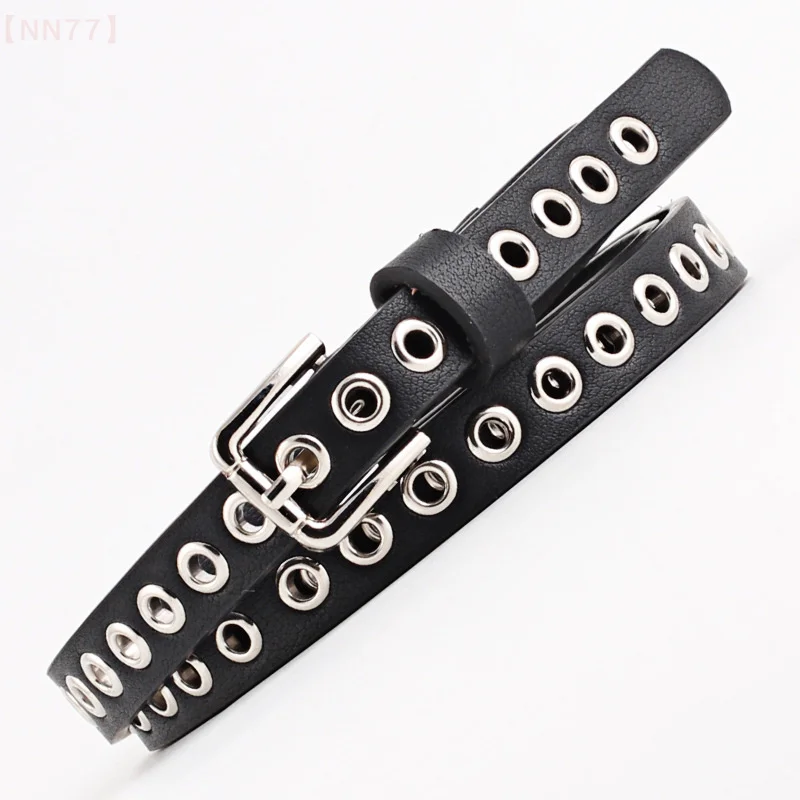 Women's Punk Style Leather Waist Belt: Cool Metal Buckle, Adjustable Double Eyelet Grommet Design - Ideal for Jeans and Dresses