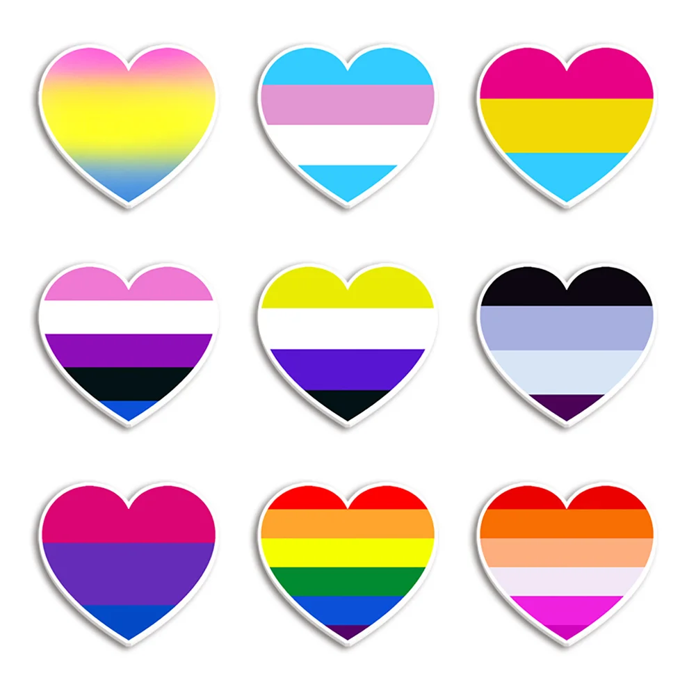 10pcs/lot Rainbow Geometrics Multicolor Love Shaped Resin Planar Pride Month Flatback for Badge Hair Bow Keychain Decoration