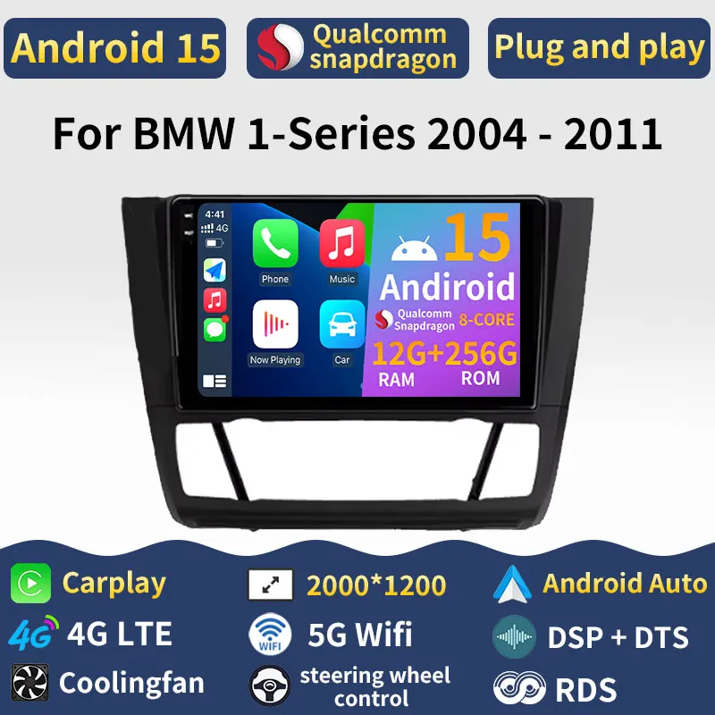 Android 15 Carplay For BMW 1-Series E88 E82 E81 E87 2004 - 2011 4G LTE Navigation Multimedia 360 Camera Car Radio 5G WIFI Player