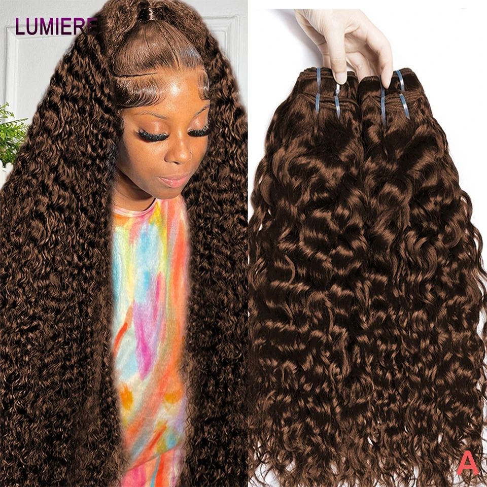 

Шоколадно-коричневый 100% девственные необработанные афро-кудрявые глубокие водные вьющиеся волны 3/4 пучки человеческих волос Джерри вьющиеся двойные утки