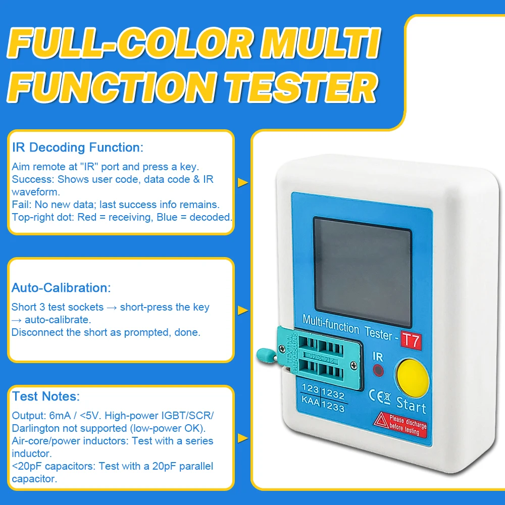 LCR-T7 Transistor Tester With 3.5 Inch TFT Display Diode Capacitor High Speed Multi-Meter IR Multimeter for NPN PNP