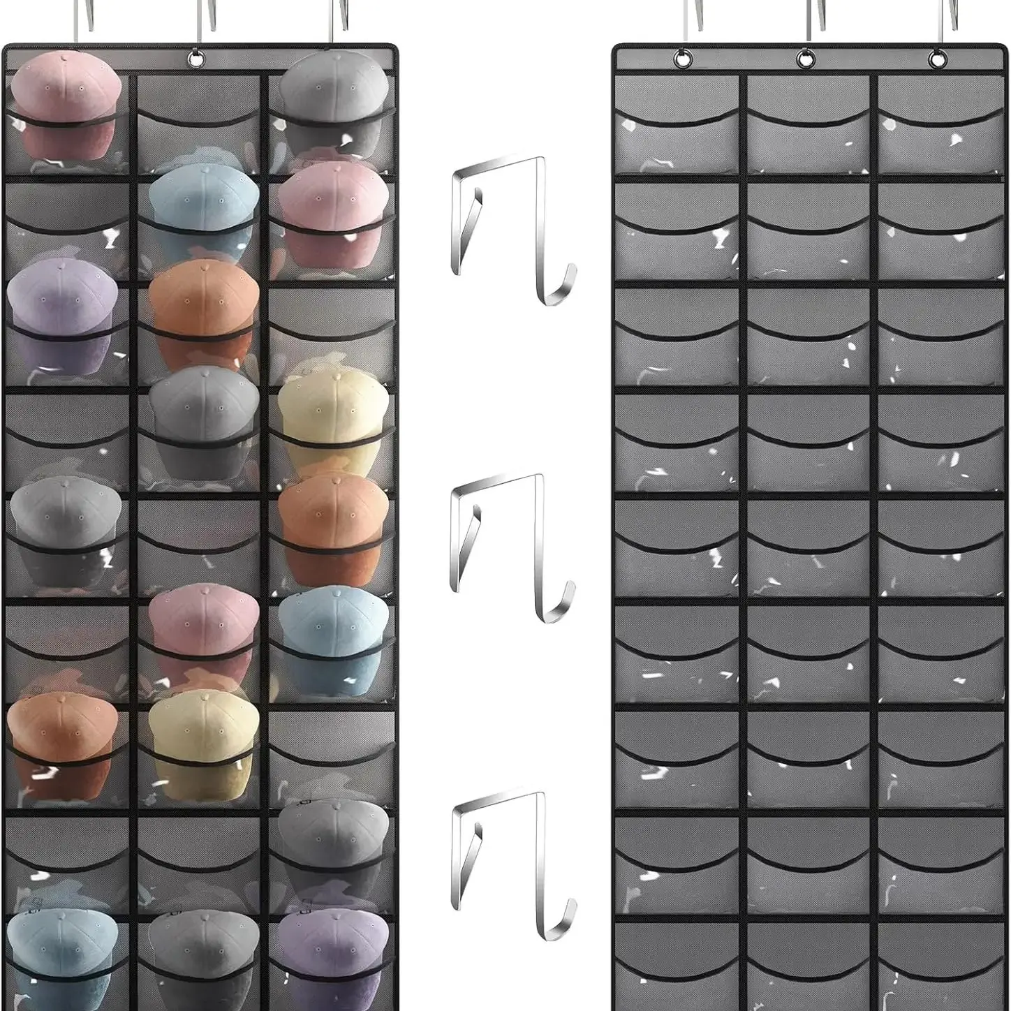 Organizador de Gorras con 27 Bolsillos Transparentes, Protege las Gorras, Colgador para Puerta, Soporte de Almacenamient