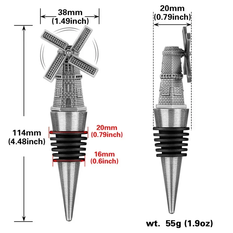 Portable Windmill Shape Wine Stopper Metal Bottle Stoppers for Wedding Club Restaurant Party Champagne Barware