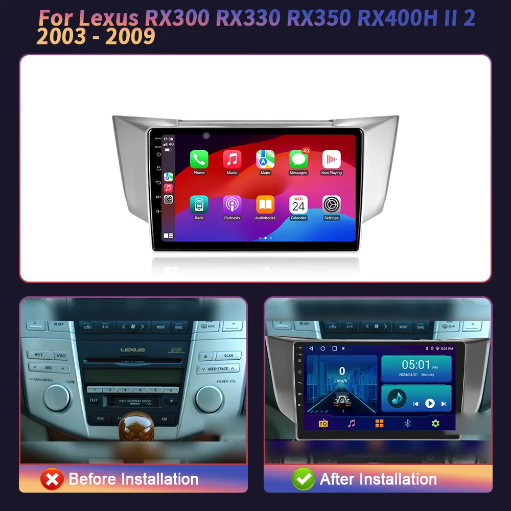 Wireless Carplay Stereo Android 14 For Lexus RX300 RX330 RX350 RX400H II 2 2003-2009 Car Radio Multimedia Navigatio Head Unit