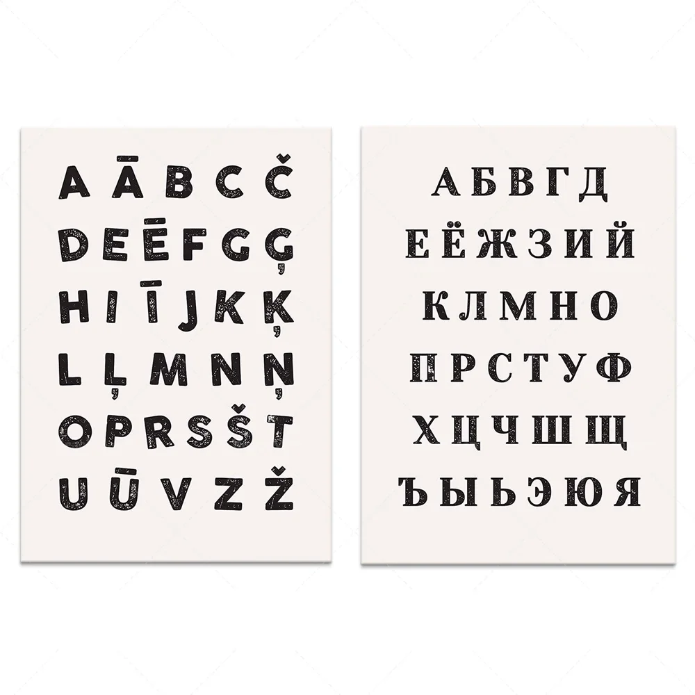 Cyrillic alphabet poster, Latvian alphabet, France ABC France digital print minimalism wall art home decor