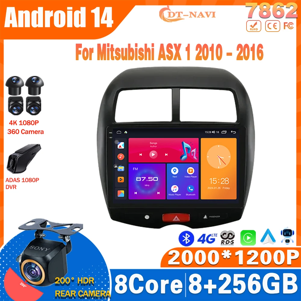 

Автомагнитола на Android 14 для Mitsubishi ASX 1 2010 - 2016 мультимедийный видеоплеер GPS Carplay стерео 2Din DVD 4G BT головное устройство DSP