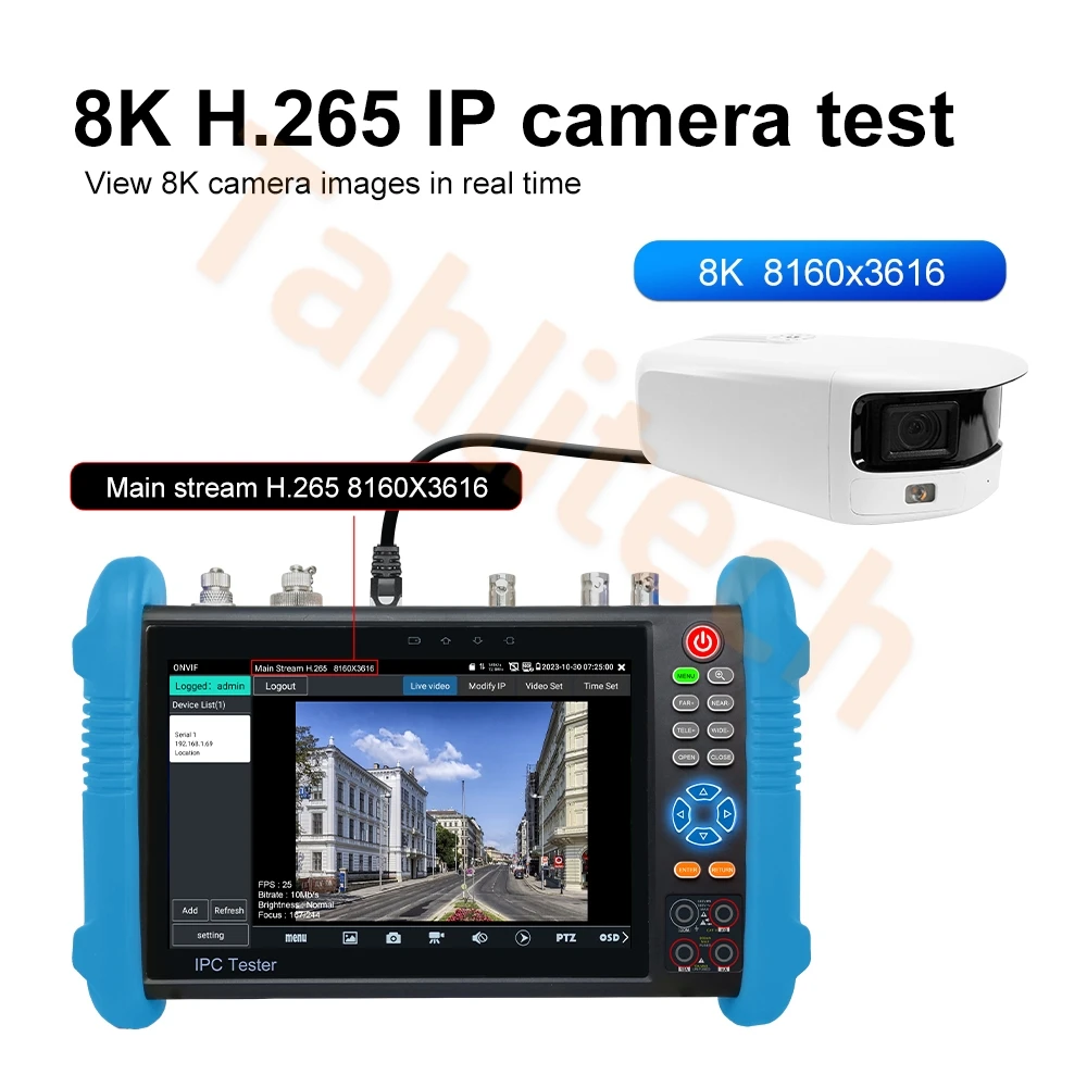 8K IPC CCTV Tester 8MP AHD CVI TVI H.265 IP Camera Tester UTP Cable Tester Wifi Onvif HDMI VGA input PoE Power Output IPC Teste