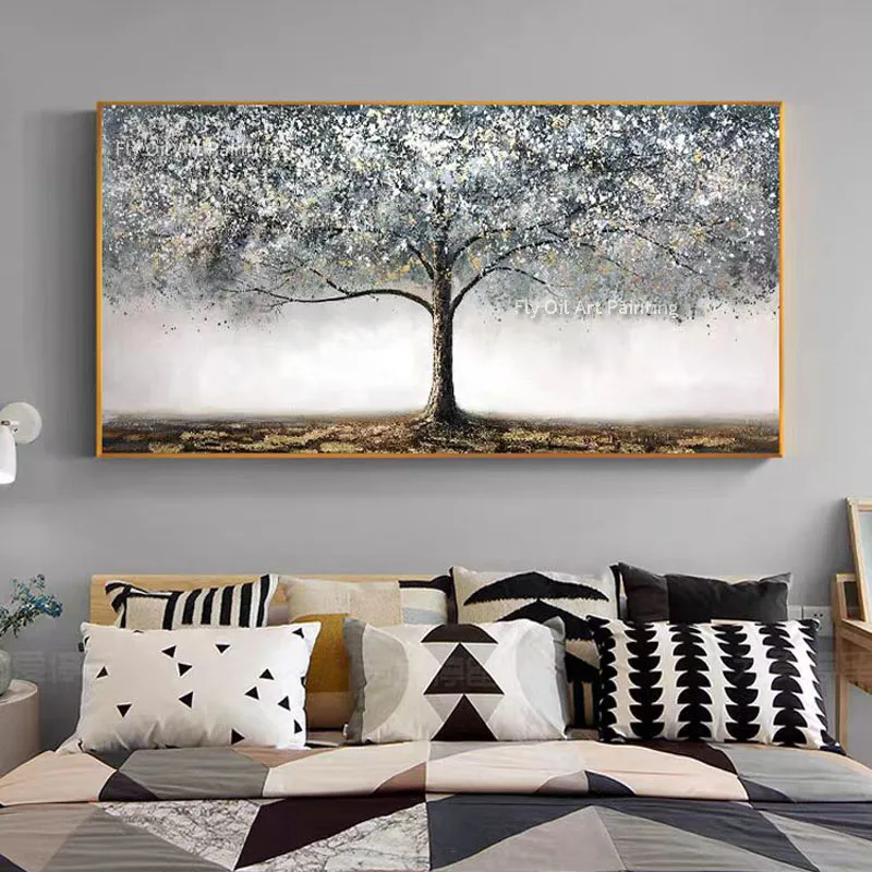 Hand Painted Oil Paintings Canvas Abstract Golden Tree Palette Knife Flower Decor Wall Home Interior Decorations Arte Painting