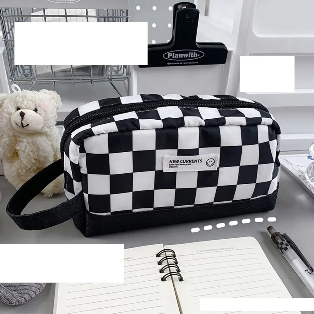 Imagem -05 - Grande Capacidade Plaid Pencil Bolsa Simples Checkboard Papelaria Material Escolar Estudante Lápis Case Lápis Pouch Desktop Organizer