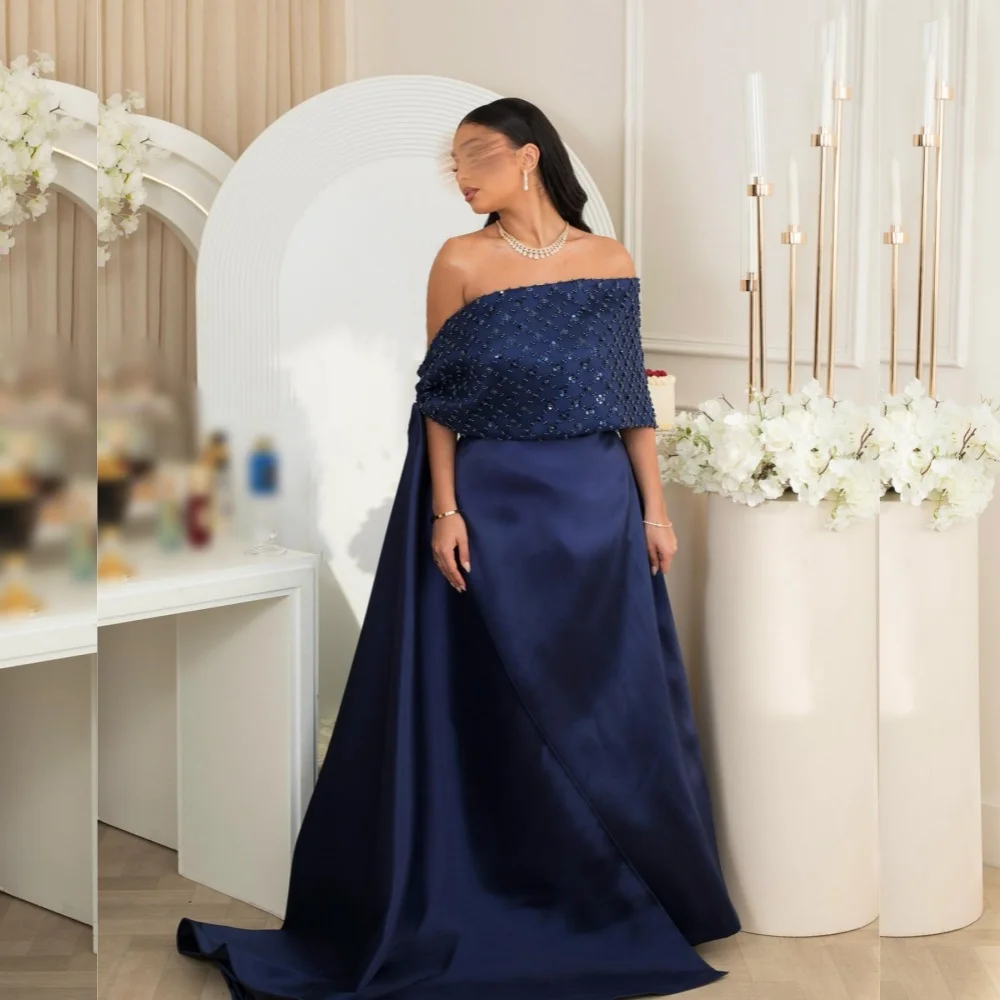 

Customized Charmeuse Sequined Beading Off-the-shoulder A-line Long Dresses Bespoke Occasion Party Gown Gorgeous Formal Glitter