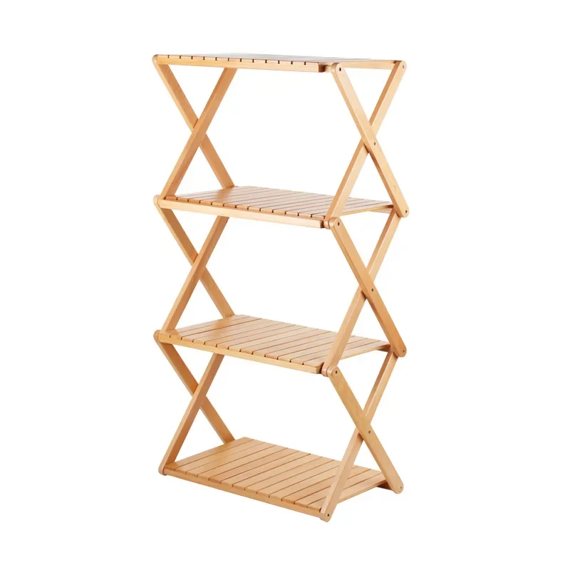 Outdoor Camping 4 Layer Folding Wooden Shelves Garden Picnic Foldable Wood Storage Rack Shelf