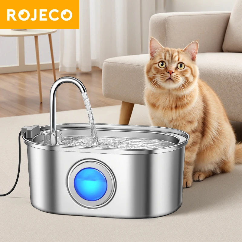 ROJECO Fontanella per Gatti in Acciaio Inox da 3,2L con Filtri, Distributore Automatico d'Acqua per Animali Domestici, Fontanella Intelligente per Gatti, Accessori per Fontanelle