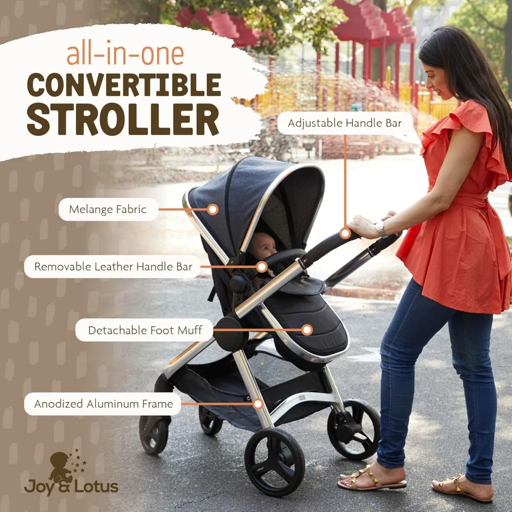 2 in 1 Convertible Baby Stroller, Folding High Landscape Infant Carriage, Newborn Reversible Bassinet Pram