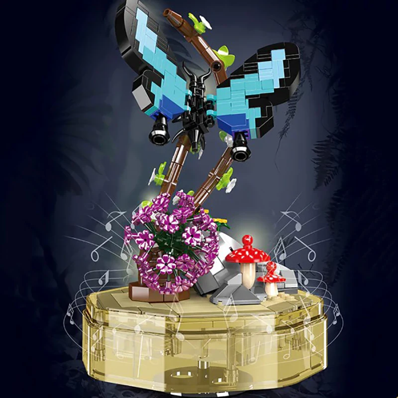 

Креативная музыкальная шкатулка, кристалл, бабочка, модульные здания, блоки, насекомое, мир, сборка животных, кирпичная модель, комплект, подарок для взрослых и детей, 432 шт.