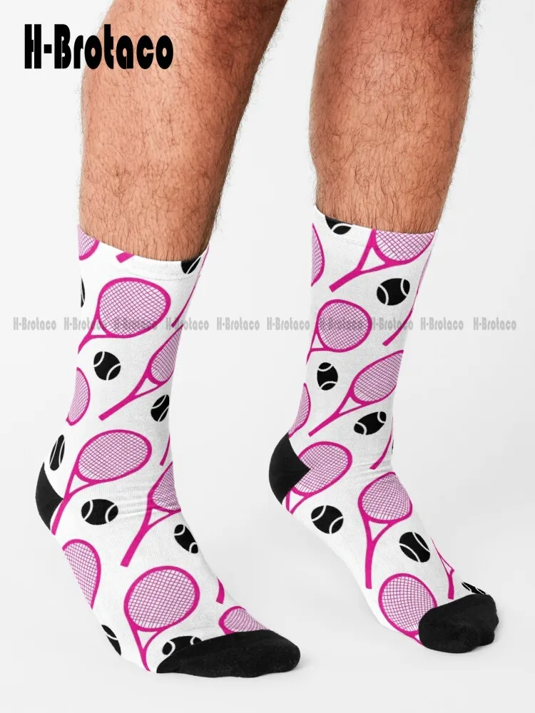 Vivid Pink Tennis Rackets Pattern Socks Bulk Socks Comfortable Best Girls Sports Gd Hip Hop Street Skateboard Socks Casual Art