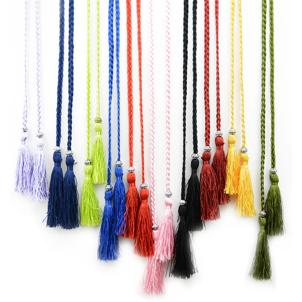 Cinturones de punto de cuerda de cintura delgada para mujer, estilo étnico, cinturón de borla trenzada de Color sólido bohemio, accesorios de