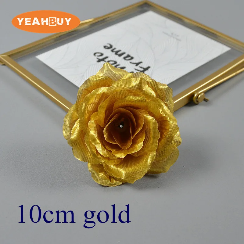 5Pcs Gold Silver Artificial Rose Gerber Carnation Silk Flower Heads For Diy Wedding Home Flowers Bouquet Decoration Flores Decor