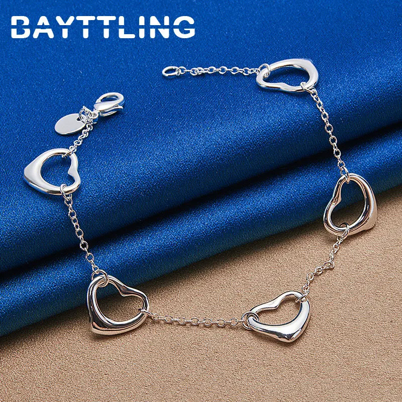 

New Women 925 Sterling Silver Heart Chain Bracelet For Fashion Party Gifts Wedding Girlfriend Jewelry Christmas Accessories