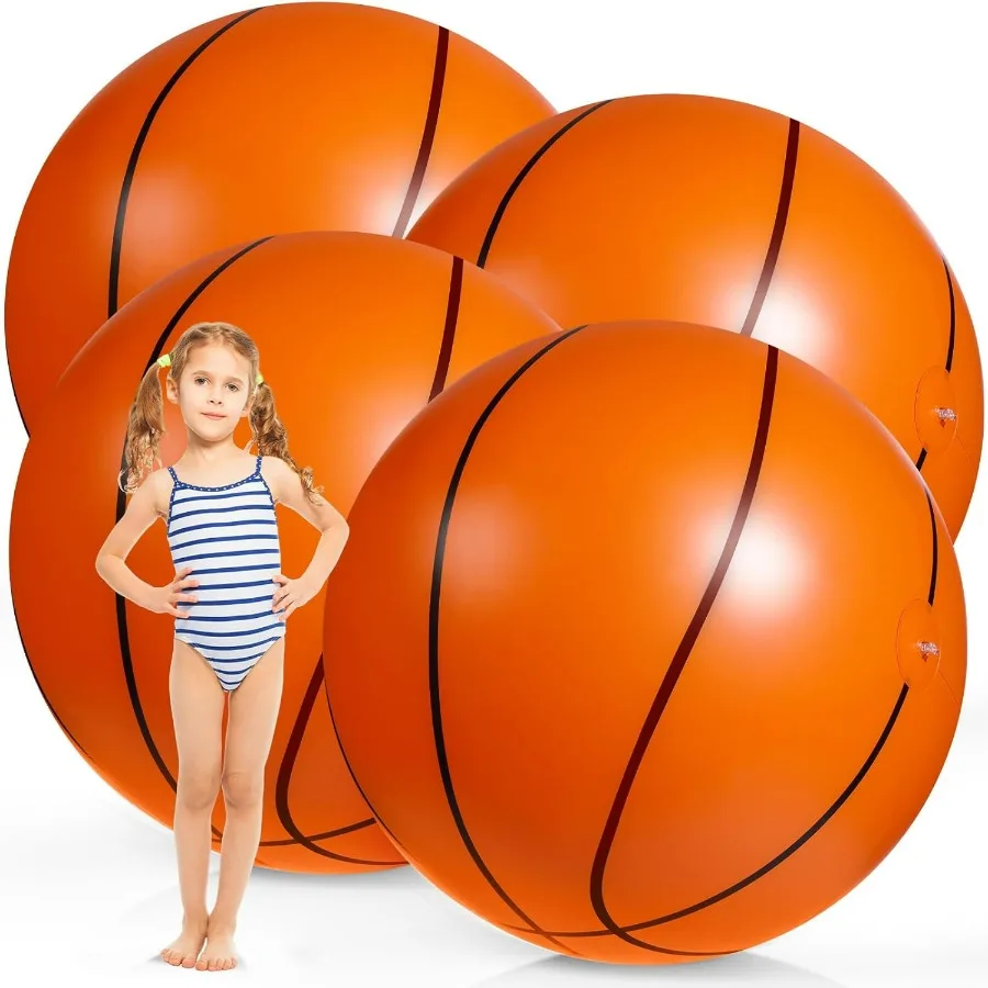 

4 Pcs 42 Inch Giant Basketball Glitter Inflatable Beach Ball Large Jumbo Beach Pool Ball for Outdoor Activity Summer Birthday W