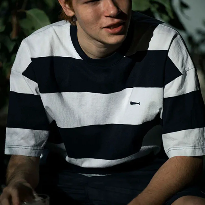 2026 DESCENDANT oversized Striped  heavyweight round neck casual loose short sleeved T-shirt TX1736
