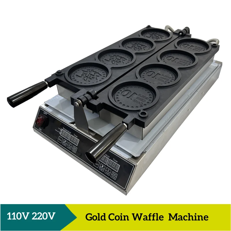 

Commercial 4PCS Gold Coin Waffle Machine Coin Shape Bread Waffle Maker Machine Non-Stick Coating Kitchen Snack Equipment