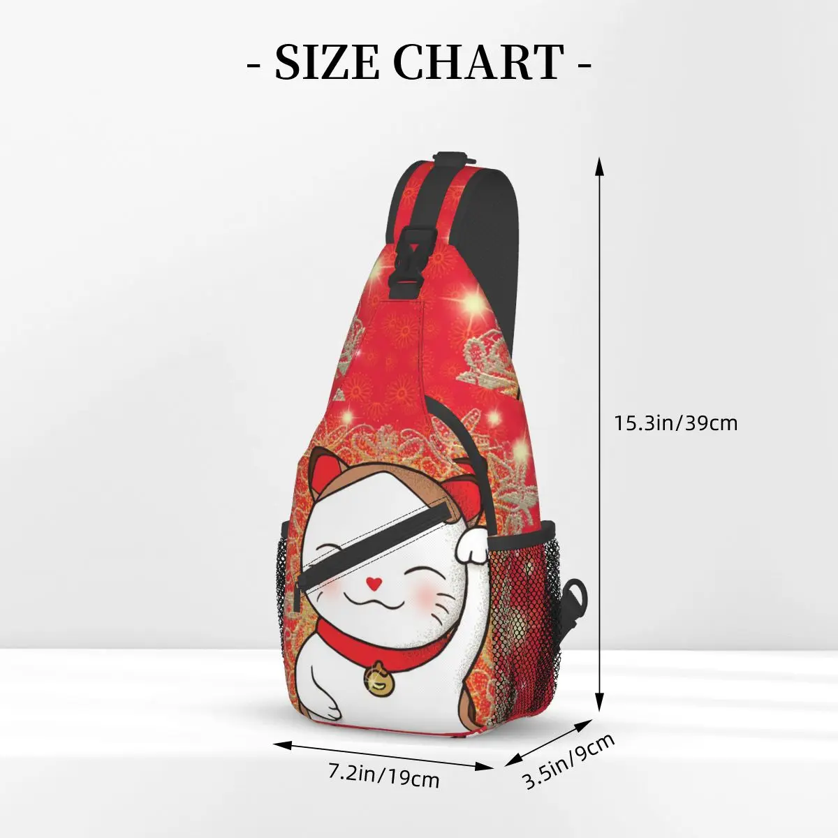 Maneki Neko Crossbody Sling Bags Moda Peito Bag Japonês Sorte Gato Ombro Mochila Mochila para Caminhadas Viagem Biking Bag