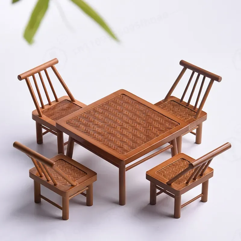 Handmade Bamboo Woven Square Mini Table Creative Household Ornament Flower Stand Cover Decorative Pot Bearing Dry Bubble Tray