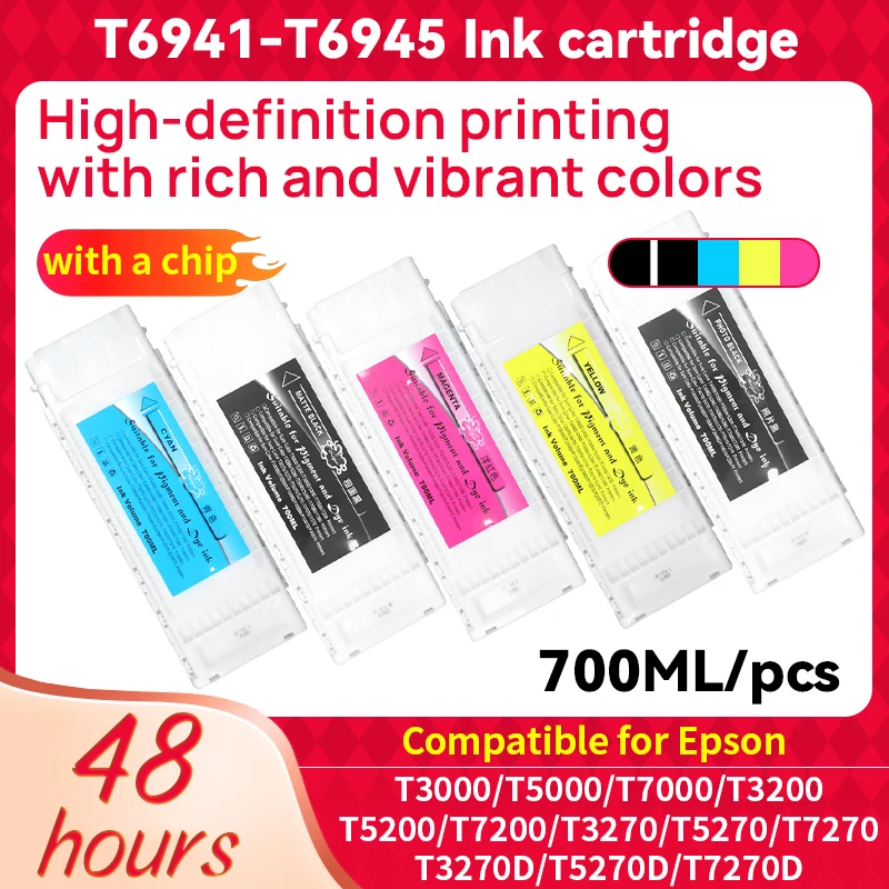700ml T6941 T6942 T6943 T6944 T6945 With Pigment ink Cartridge Compatible for Epson T3000 T5000 T7000 T3200 T5200 T7200 Printer