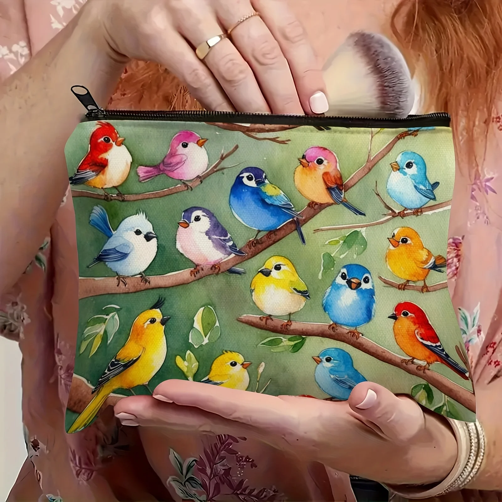 Vibrant Birds Makeup Bag - Lightweight Zippered Pouch for Women, Dual-Sided Print, Ideal for Toiletries & Coins, Perfect Gift
