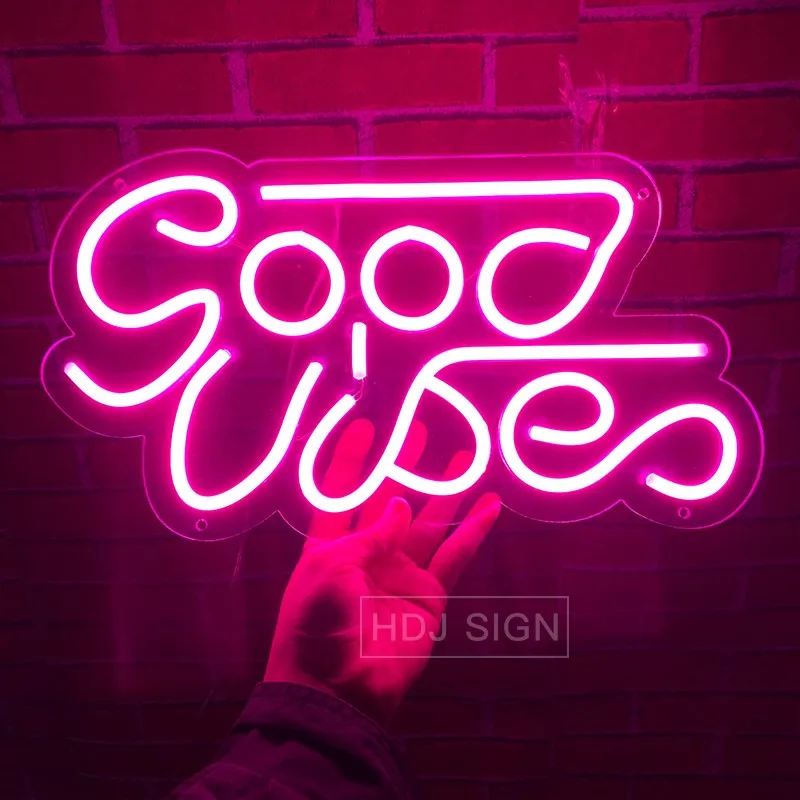 Good Vibes LED Neon Sign USB Powered Neon Night Light Wall Art & Game Room Bedroom Living Room Decoration Dimmable LED Lights