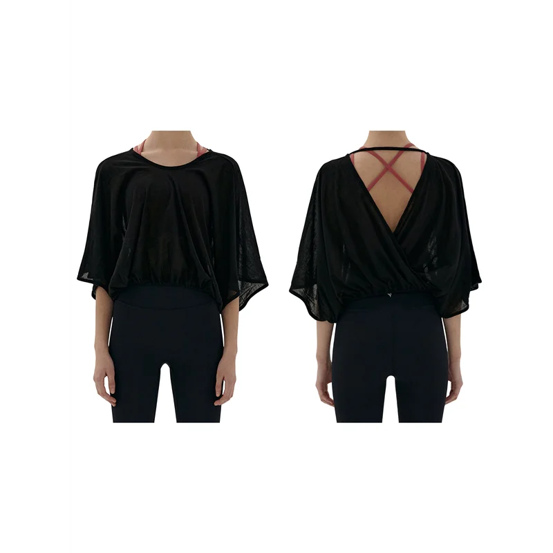 

AOAO-Womens Backless Crewneck Shirt Half Sleeved Sunscreen Tops Summer Casual Loose Workout Holiday Blouse Tops
