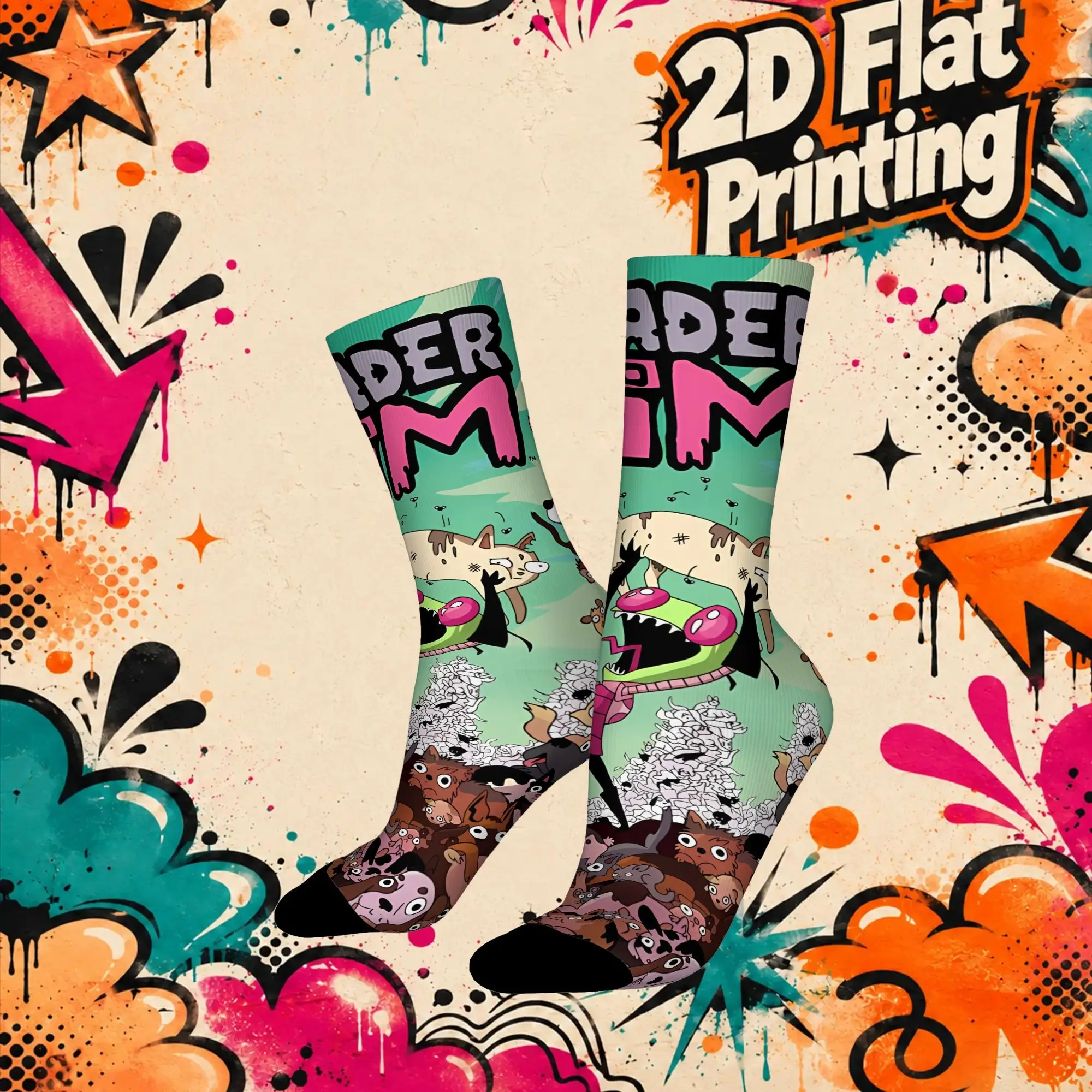 Invader Zim Anime Retro  Street Style Novelty Seamless Mid-calf Winter Sock Sports Socks