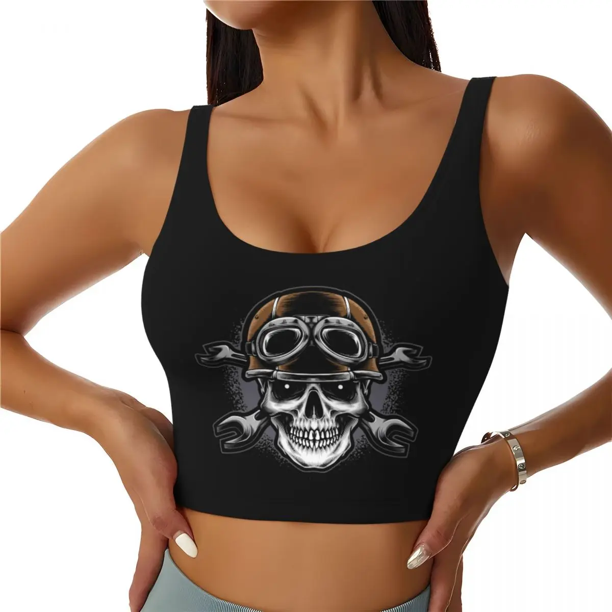 Custom Scuba Skull Dive Diver High Impact Sports Bras for Women Seamless Workout Yoga Crop Tank Tops