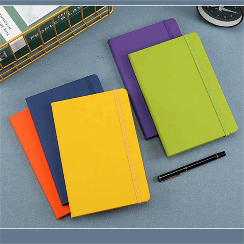 

A5 Elastic Strap Notepad Simple Solid Color PU Business Notebook Full Horizontal Line Inside Page Diary Book Office Agenda