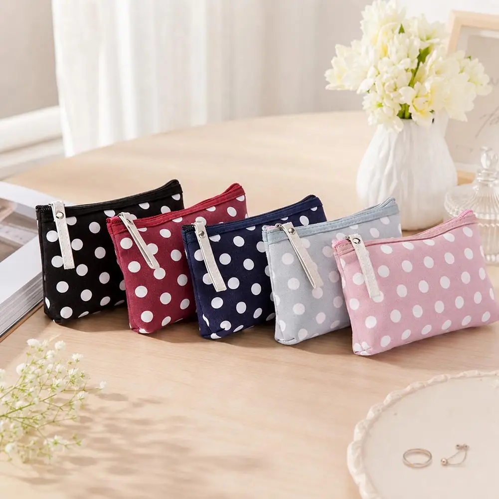 Canvas Dot Print Makeup Bag Women Cosmetic Bags Toiletry Bag Phone Organizer Key Phone Pouch Coin Purse Travel Cosmetic Bag