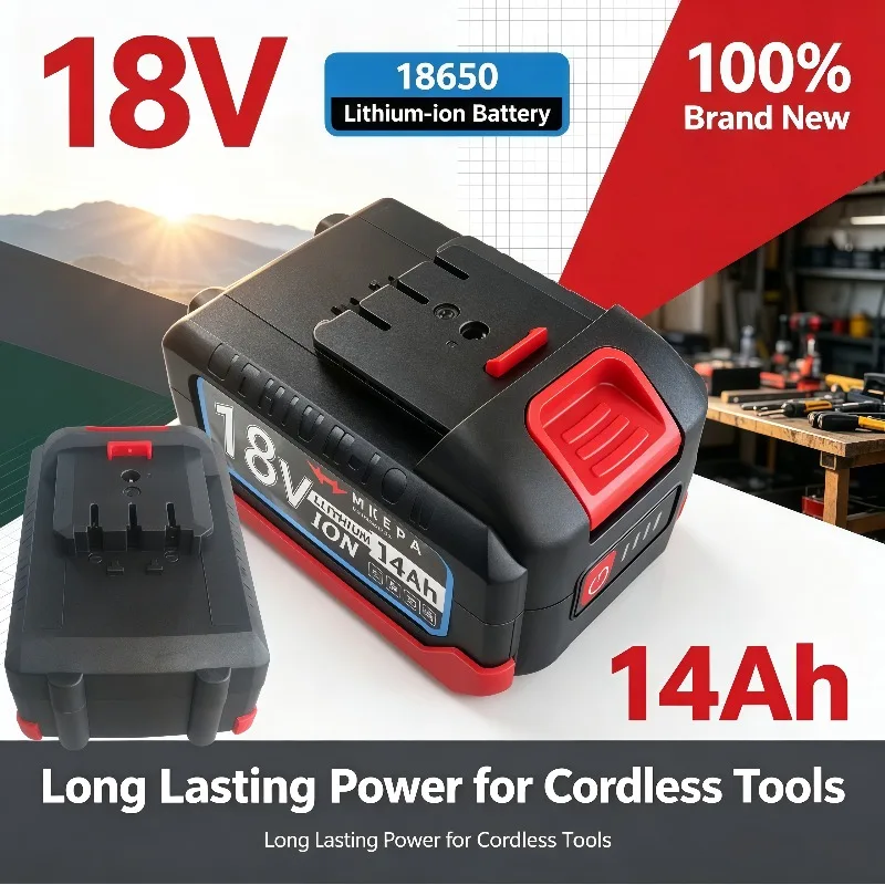 18V 14Ah 18650 Lithium Rechargeable Battery Pack, 100% Brand New for Replacing Cordless Electric Tool Batteries
