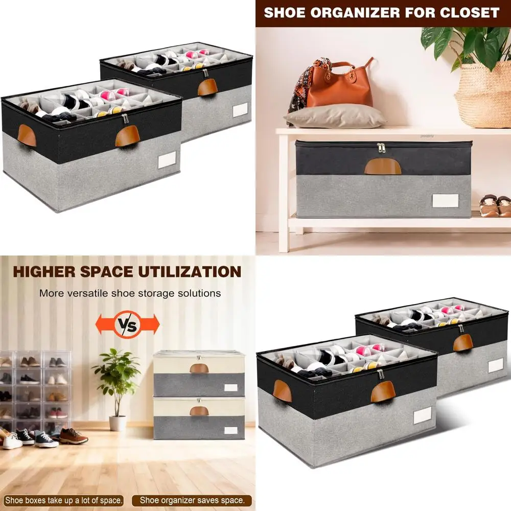 

Регулируемый большой складной ящик для хранения обуви с прозрачной крышкой, компактный держатель на 24–48 пар, черный