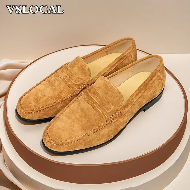 

Elegant Men Loafers Shoes Suede Leather Khaki Black Slip on Mens Dress Casual Shoes Wedding Banquet Office Shoes For Man
