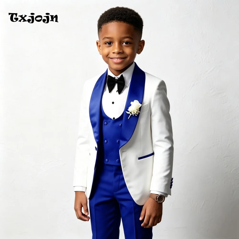 Homecoming Formal Suit for Boys Wedding Tuxedo 3 Piece Color Block Jacket Pants Vest Kids Blazer Set Slim Fit Tailored Outfit