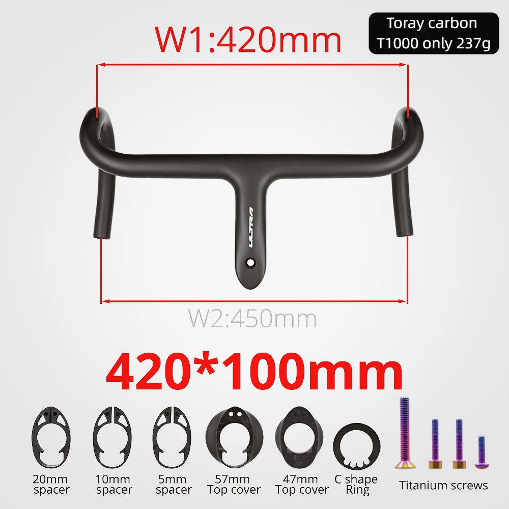 

ULTRA Light 237g Carbon Fiber Road Bicycle Internal Cable Manillar Integratedo Cycling Handlebar Cockpit 360mm-380mm With Mount