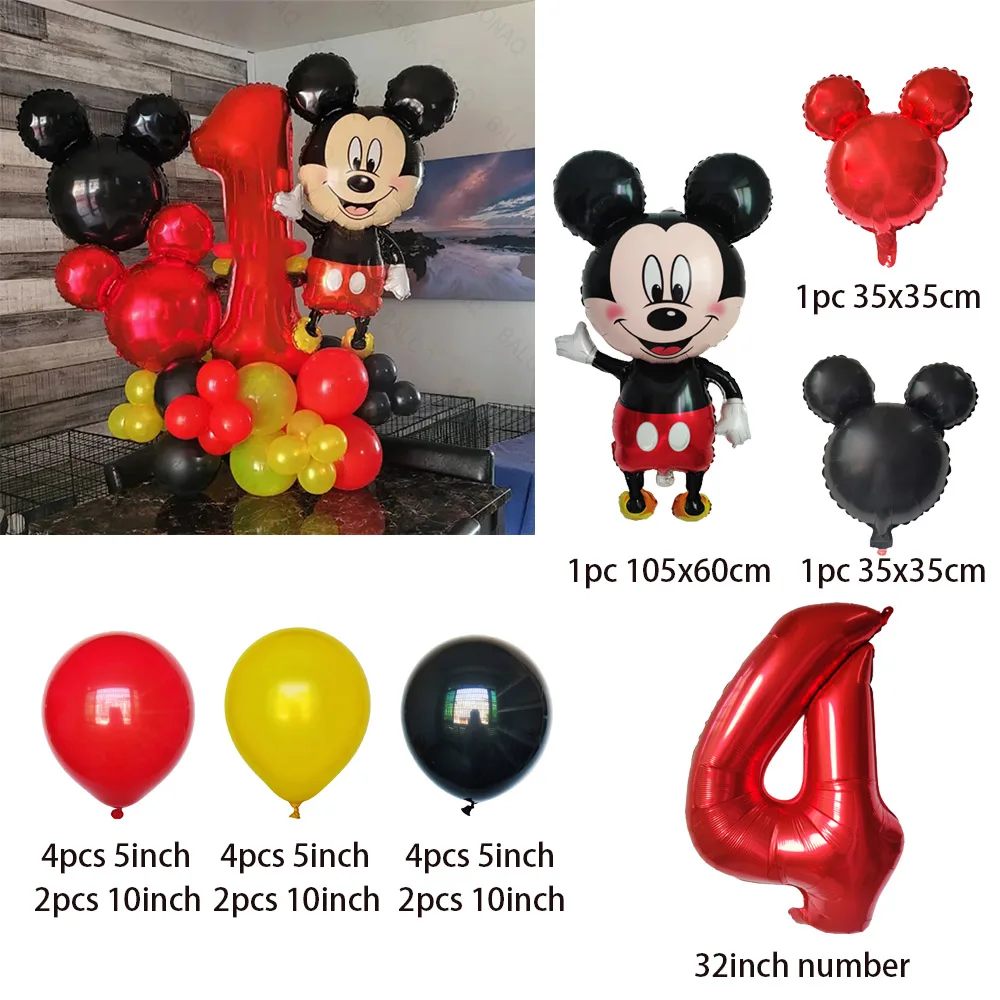 22 stks/set Disney Mickey Mouse Folie Ballonnen Rood Zwart Latex Ballonnen 32 inch Aantal Ballen Verjaardag Baby Shower Partij decoratie